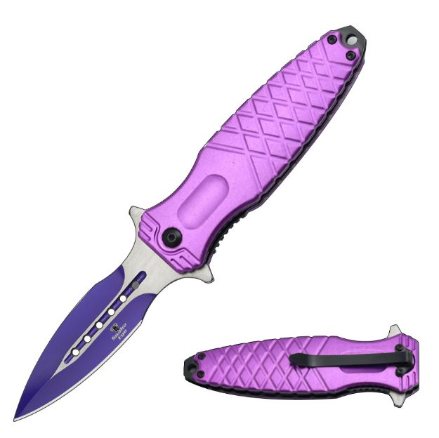 SixLeaf Rattle Snake Design Pocket Knife Plain Edge D2 Blade Purple  Titanium Handle SL-23-PUR