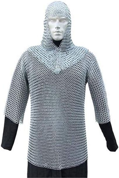 Medieval Chain Mail Shirt and Coif Set Knight Armor (Medium)