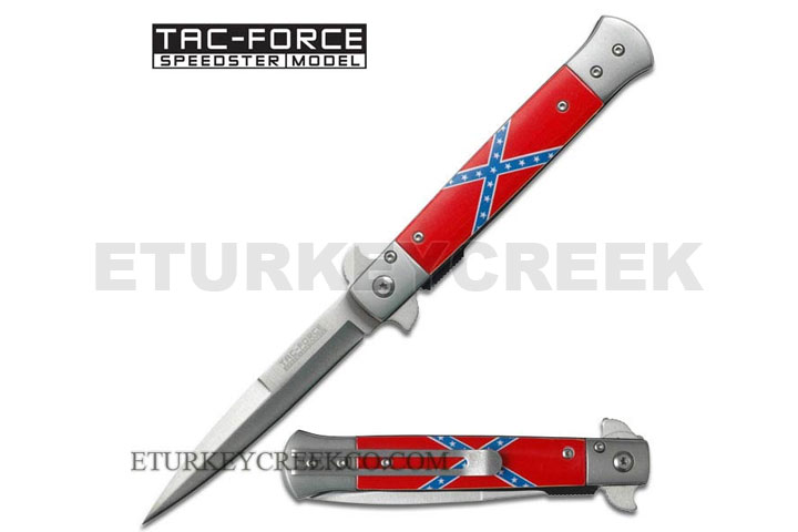 '' Rebel FLAG '' Stiletto Style Action Assist Knife. 5'' Closed