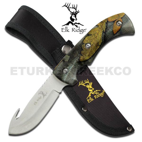 Elk Ridge HUNTER Jungle Leaf Camo 8.75'' Overall Gut Hook Blade