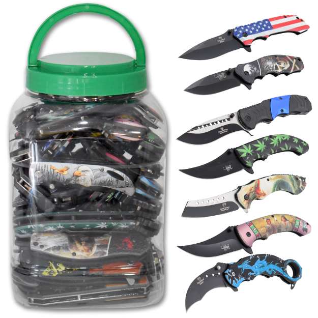 Snake Eye Jar Of POCKET Knives - 48 Knives In Counter Display Jar