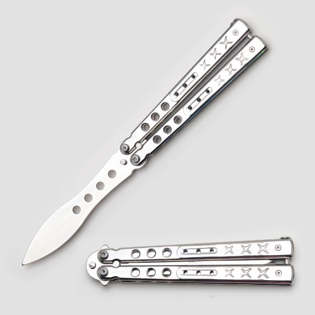 Snake Eye Tactical Training Butterfly KNIFE Silver 5.5'' Closed