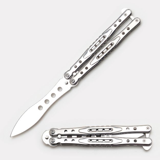 Snake Eye Tactical Training Butterfly KNIFE Silver 5.5'' Closed