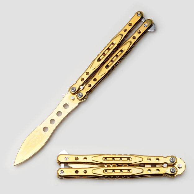 Snake Eye Tactical Training Butterfly KNIFE Gold 5.5'' Closed