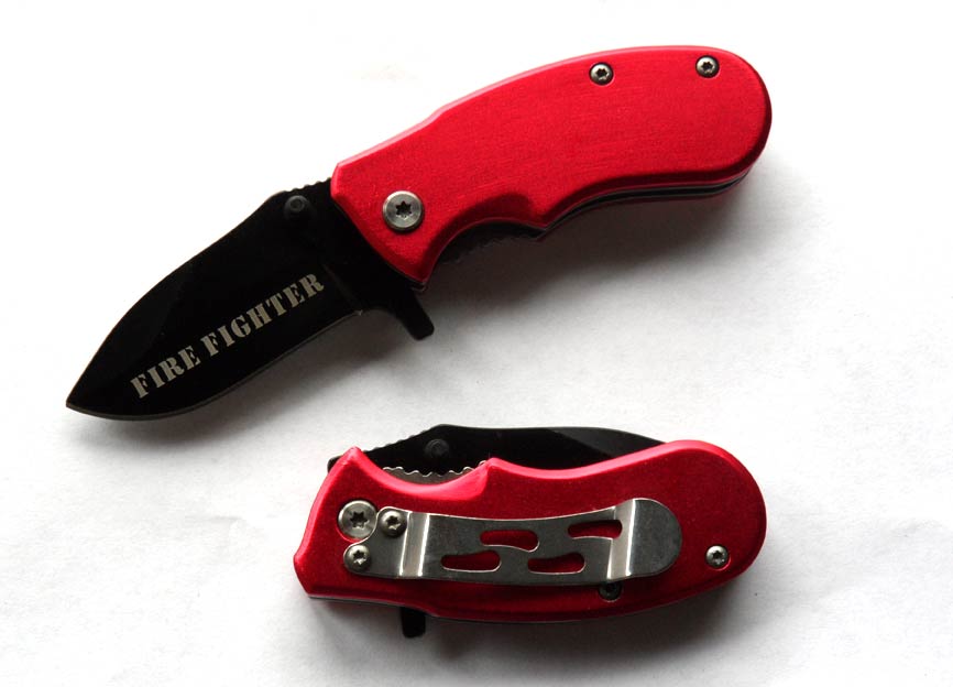 '' FirE FightEr '' Mini ACtion Assist KnifE 4.5'' ClosEd REd