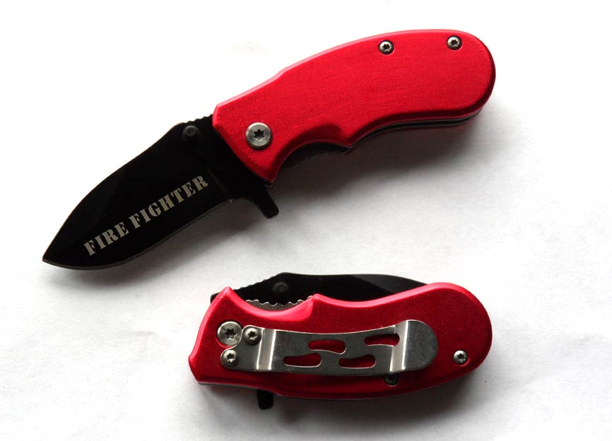 '' Fire Fighter '' Mini Action Assist Knife 4.5'' Closed Red