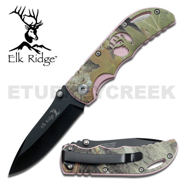 Elk Ridge 3 1/2 Inch Closed Camo With Pink Insert Folder KNIFE