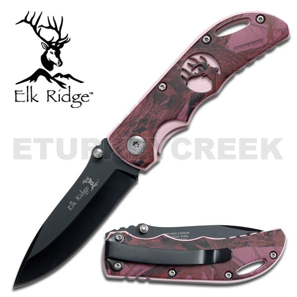 Elk Ridge 3 1/2 Inch Closed Pink Camo With Pink Insert Folder Kni