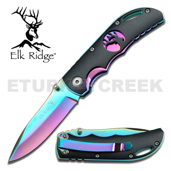 Elk Ridge 3 1/2 Inch Closed Rainbow Ti-Insert Folder KNIFE