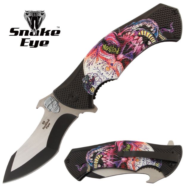 Snake Eye Tactical Spring Assist KNIFE Mean Skull Handle