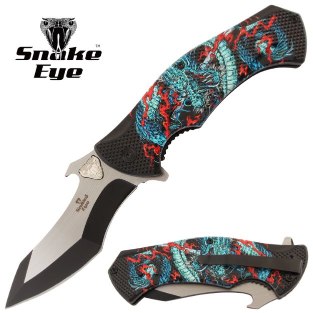 Snake Eye Tactical Spring Assist knife Blue Dragon Handle