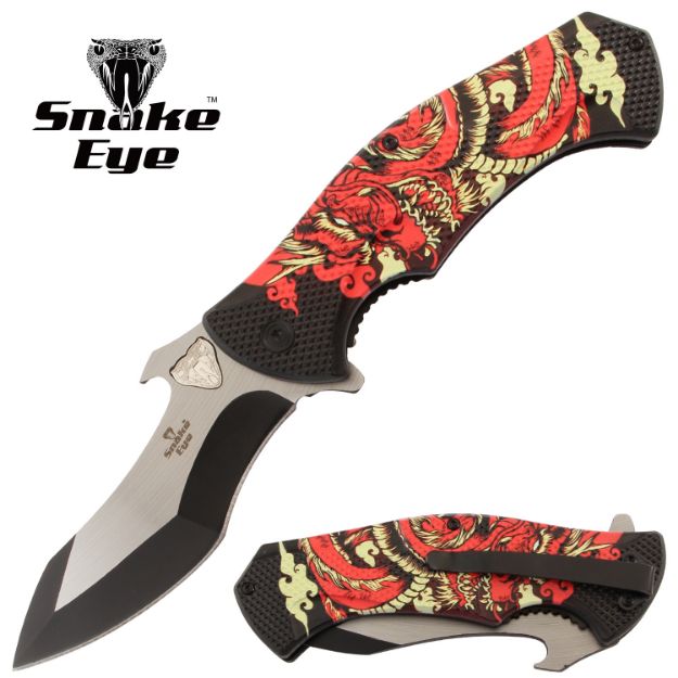 Snake Eye Tactical Spring Assist knife Red Dragon Handle