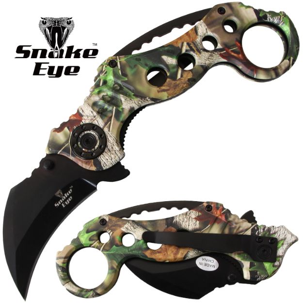 Snake Eye Tactical Camo Karambit Tactical Spring Assist KNIFE 5