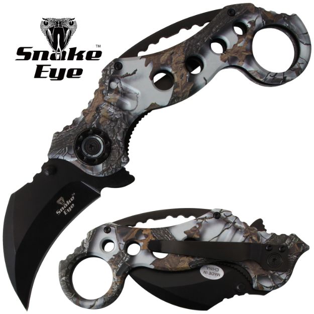 Snake Eye Tactical CAMO Karambit Tactical Spring Assist Knife 5