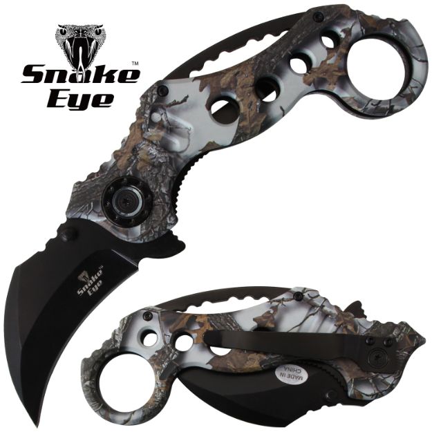 Snake Eye Tactical Camo Karambit Tactical Spring Assist KNIFE 5