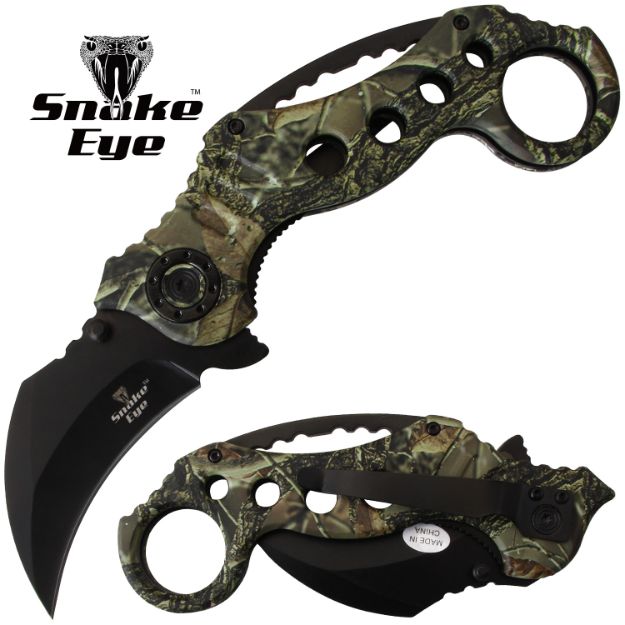 Snake Eye Tactical Camo Karambit Tactical Spring Assist KNIFE 5