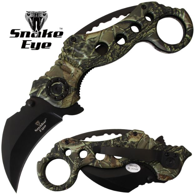 Snake Eye Tactical Camo Karambit Tactical Spring Assist Knife 5