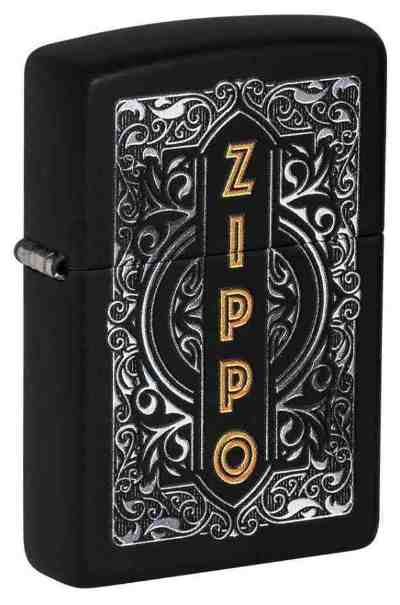 Zippo Design Black MATTE displays an elegant Zippo-themed Lighter