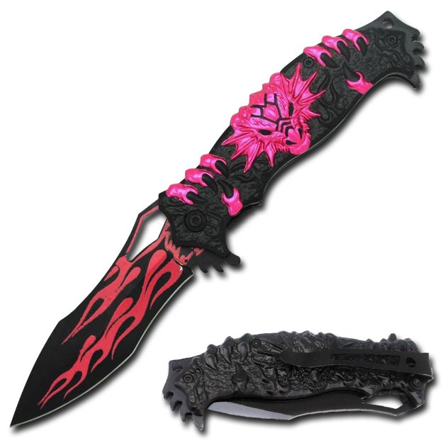 Snake Eye Fantasy Pink Dragon Style Spring Assist KNIFE