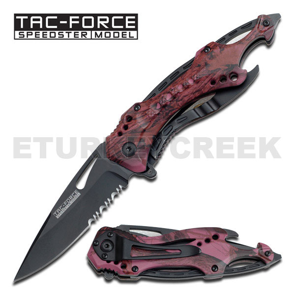 '' Sports Bike Handle '' Spring Assisted Knife - Pink Camo 4.5