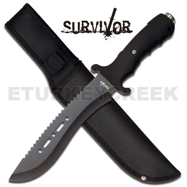 All Black Military Survival Fixed Blade Knife - 12 Inch Overall