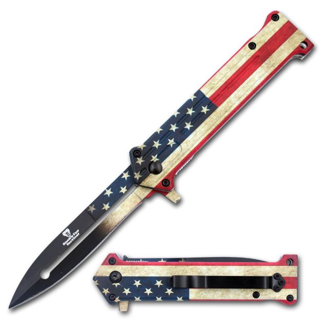 '' Joker '' Spring Assist Knife 4.5'' Closed USA FLAG