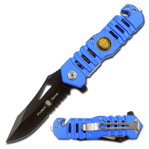 POLICE Tactical Spring Assist Knife 4.5'' Closed with Clip