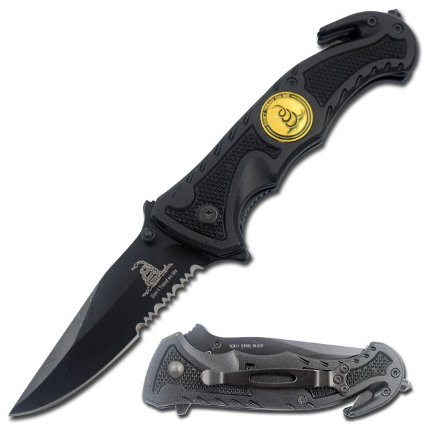 '' Don't Tread On Me '' Rescue Style Assist Knife 4.5'' Closed Black
