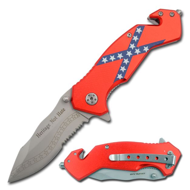 Tactical Rescue Folder Spring Assisted KNIFE - Rebel Flag