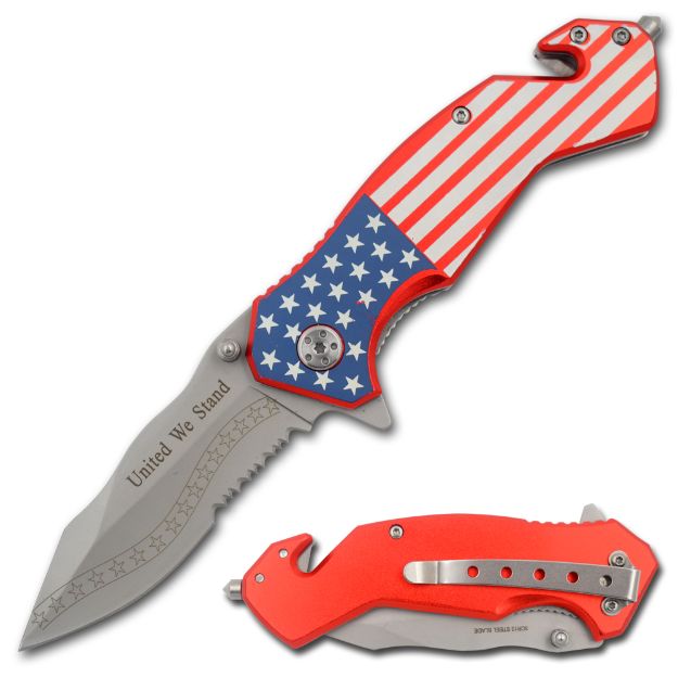 Tactical Rescue Folder Spring Assisted Knife - USA FLAG