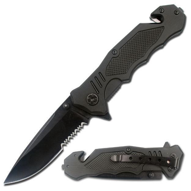 Quick Assist Knife '' Rescue '' All Black 4'' Overall.