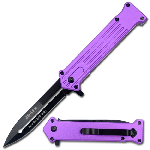 '' Joker '' Purple Spring Assist Knife 4.5'' Closed