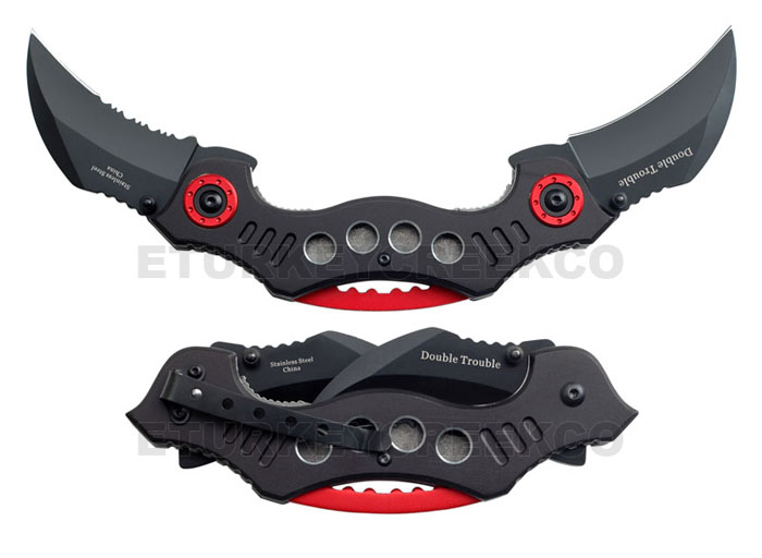 Double Trouble Karambit Spring Assist KNIFE 4.5'' Closed Black