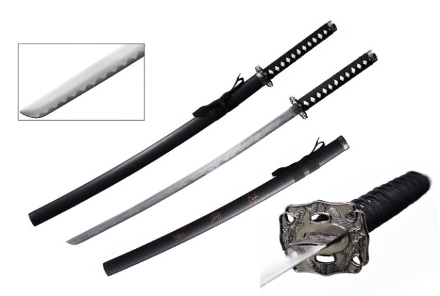 DRAGON Samurai Katana Sword - Black and Red Cord Wrapped Handle