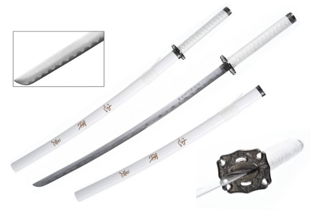 Dragon Samurai Katana SWORD - Black and White Cord Wrapped Handle