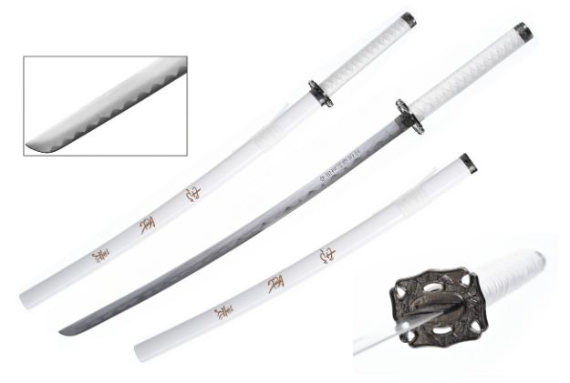 DRAGON Samurai Katana Sword - Black and White Cord Wrapped Handle