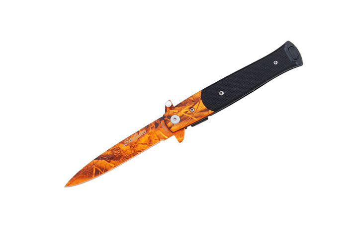 Snake Eye Tactical Stiletto Folding Knife- Orange Camo 4'' Closed