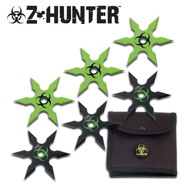 '' Zombie HUNTER '' 6pc Throwing Star Set 4'' Overall with Case