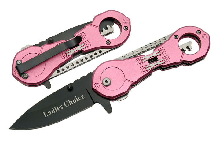 '' LADIES Choice '' Handcuff Style Handle Spring Assist Knife 4.5''