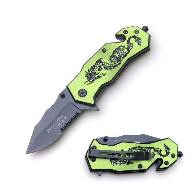 ''Dragon Strike'' Green Spring Assist Rescue Style knife