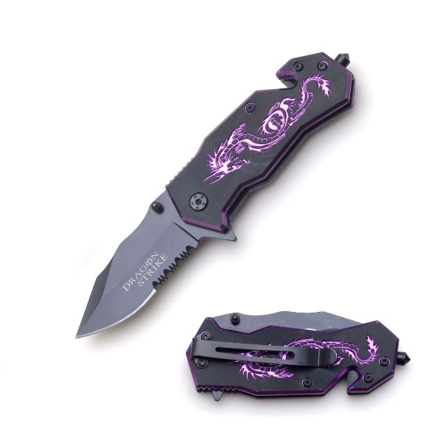 ''Dragon Strike'' Purple Spring Assist Rescue Style knife