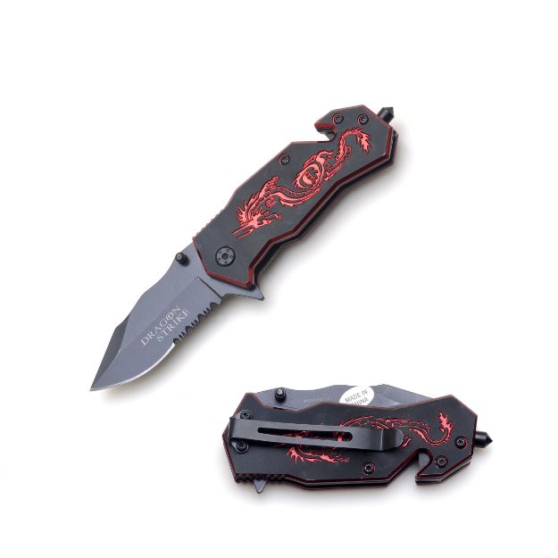 ''Dragon Strike'' Red Spring Assist Rescue Style knife