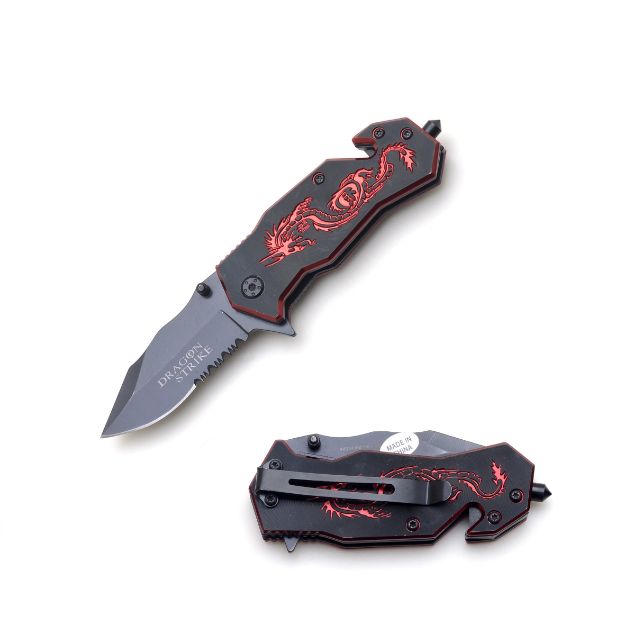 ''DRAGON Strike'' Red Spring Assist Rescue Style knife