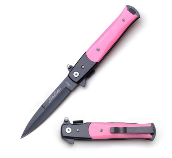 Snake Eye Tactical Stiletto Style Pink Folding KNIFE