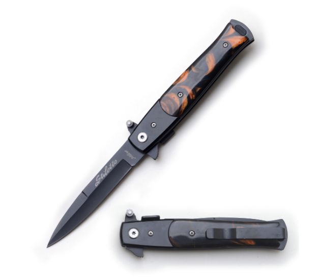 Snake Eye Tactical Stiletto Style Brown-Pearl Folding KNIFE