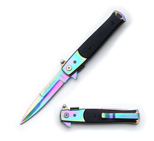 Snake Eye Tactical Stiletto Style Rainbow Folding KNIFE