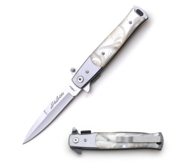 Snake Eye Tactical Stiletto Style White-Pearl Folding KNIFE