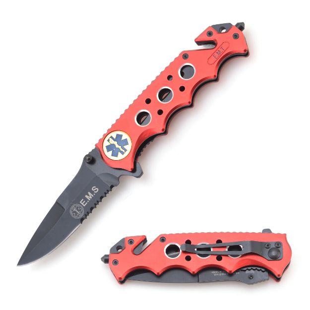 ''E.M.T'' Red Rescue Style Spring Assist Knife