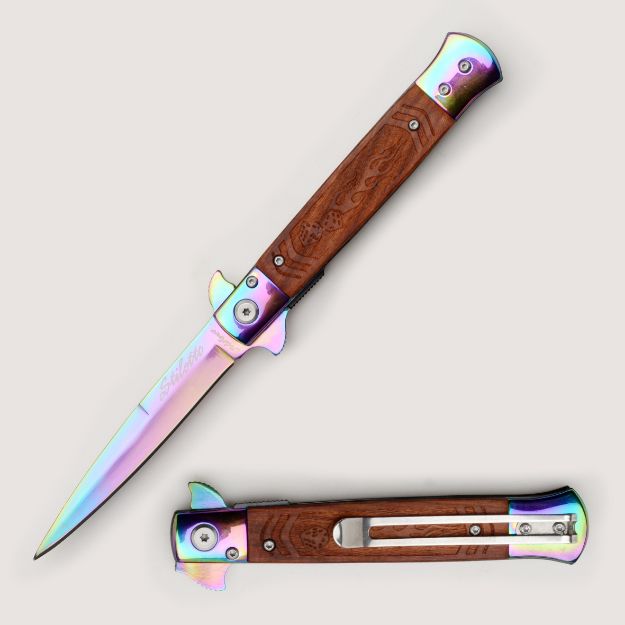 ''Flaming Dice'' Stiletto Style Spring Assist KNIFE