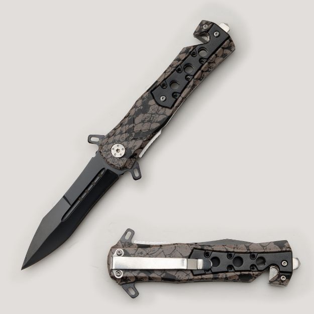 Grey Camo Rescue Style Spring Assist Knife